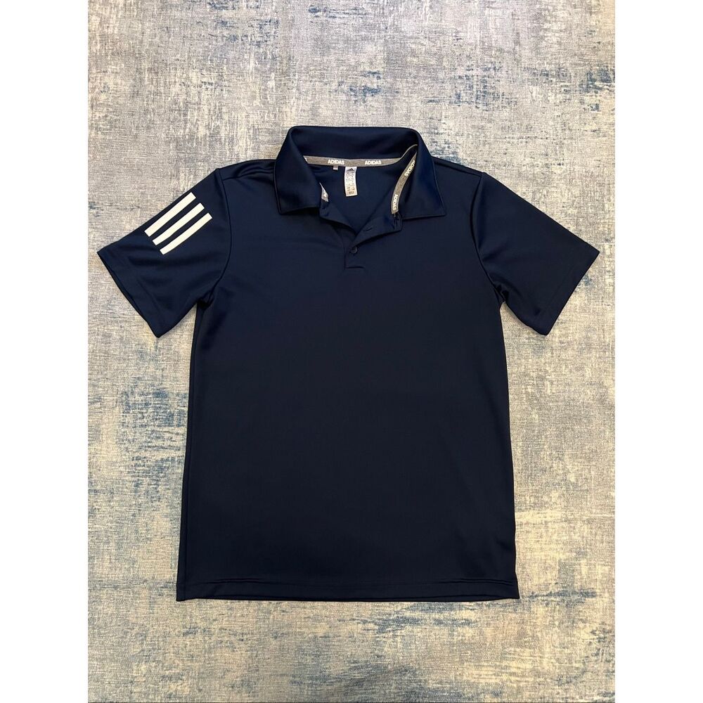 adidas Dark Blue White 3 Stripe Polo Shirt 13 - 14 Y / Youth Large